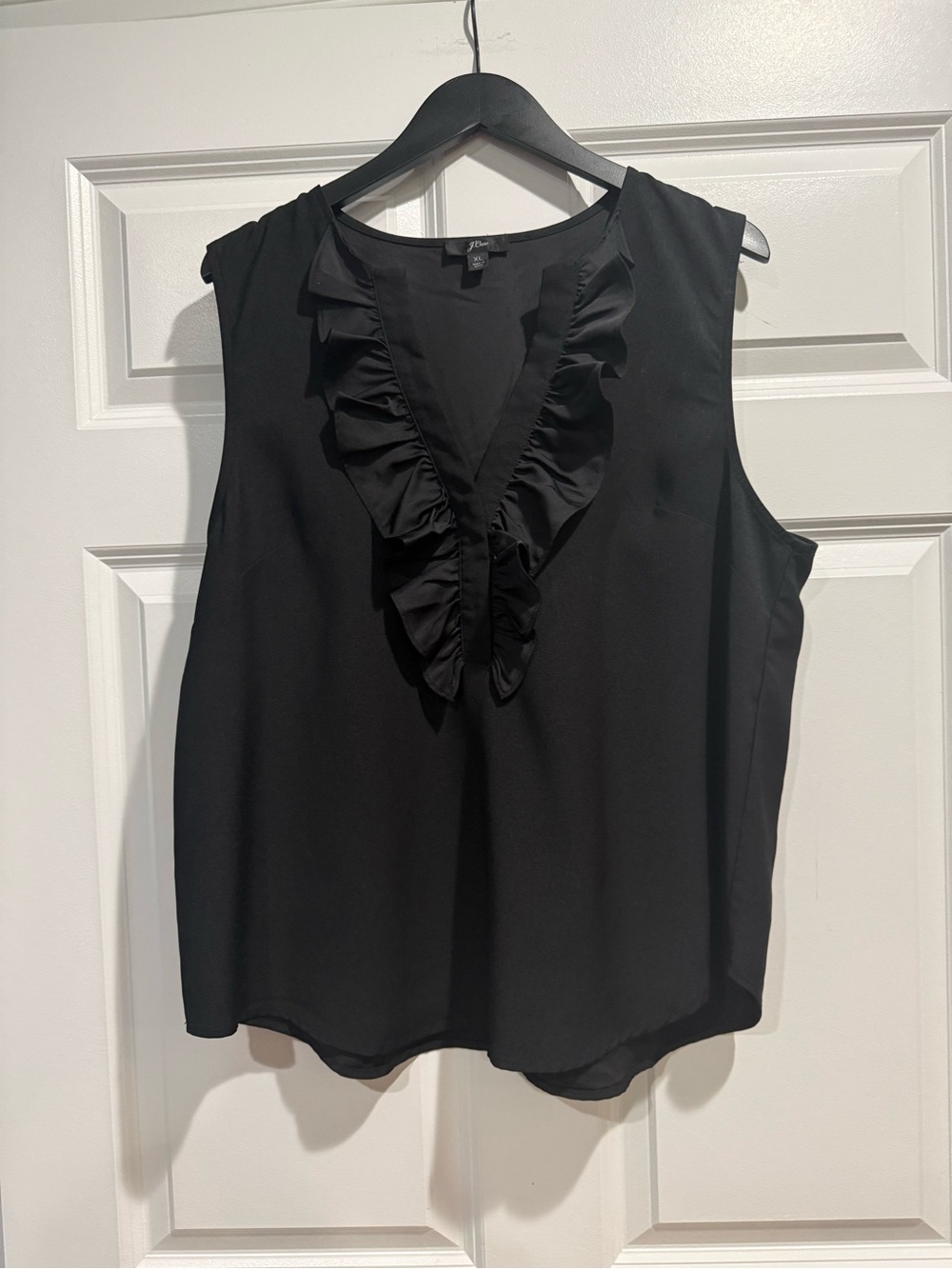 J.Crew Sleeveless Ruffle V-Neck Top - Black Like New Size X-Large